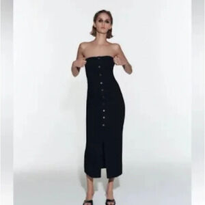 New Zara ZW Denim Bustier
Black Strapless Dress 
Small